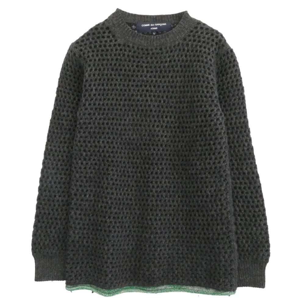 COMME des GARCONS HOMME コムデギャルソンオム 14AW HN-N011 ローゲージ ワッフル クルーネック 長袖 ニット セーター グレー系 L【中古】 COMME des GARCONS HOMME コムデギャルソンオム 14AW HN-N011