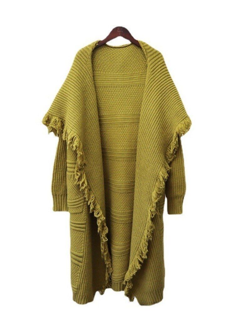 ニット カーディガン ルーズシルエット 羽織 ロング丈 フリンジ