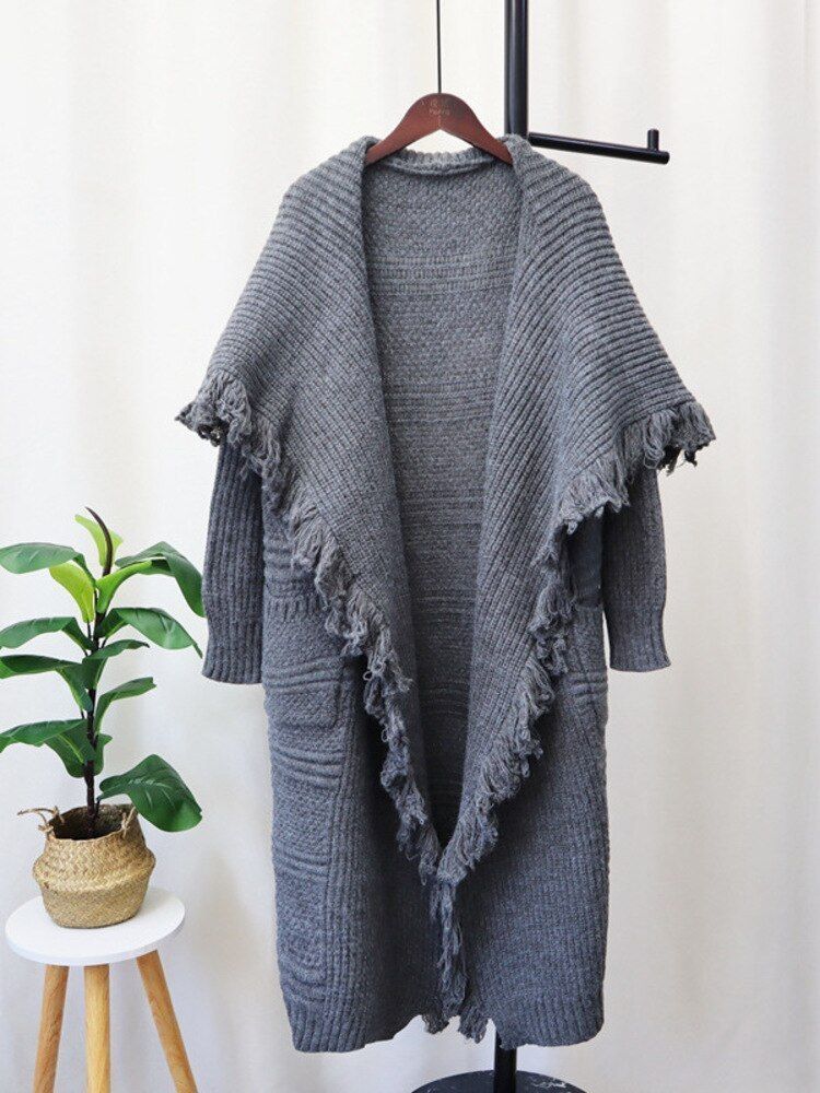 ニット カーディガン ルーズシルエット 羽織 ロング丈 フリンジ