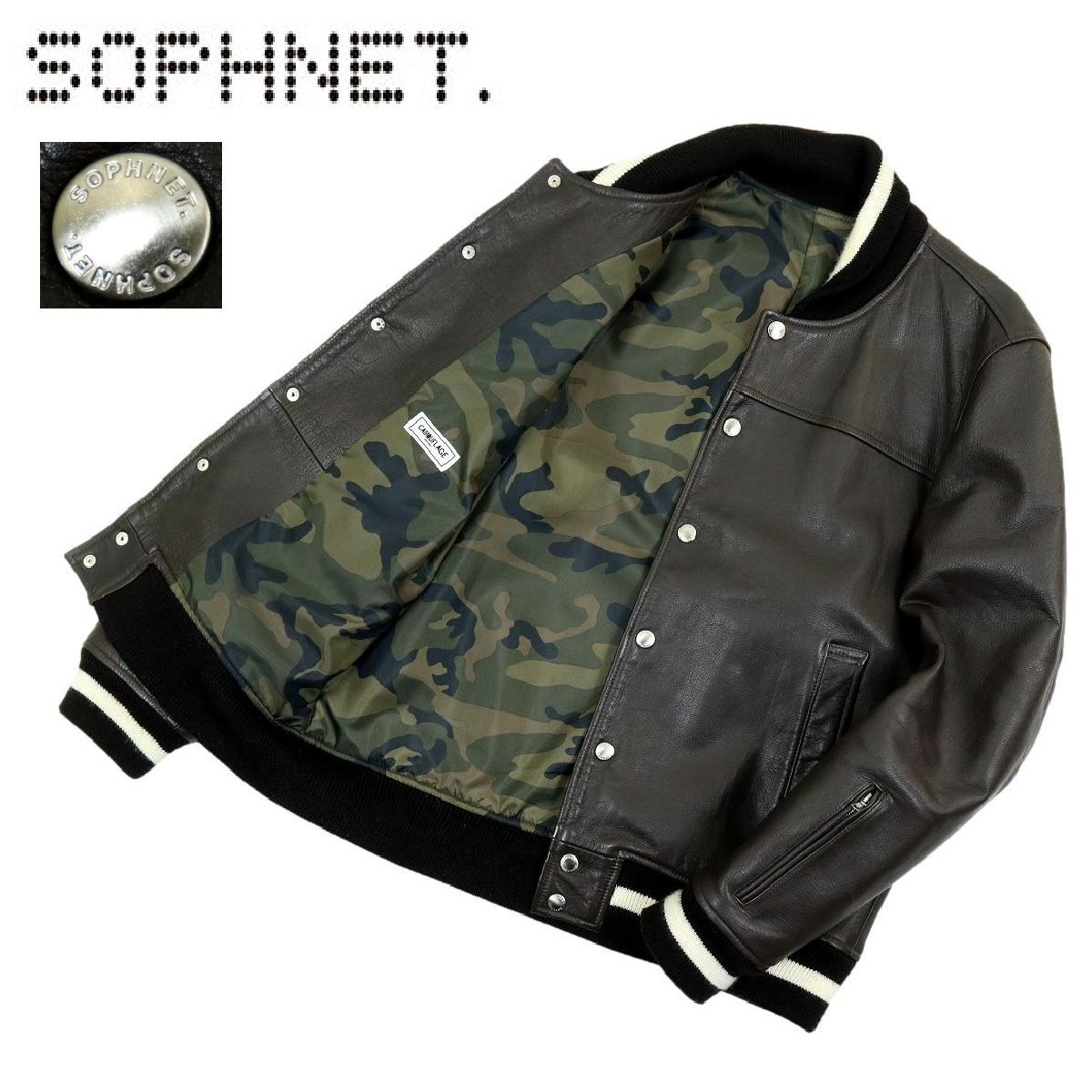 S3720】【美品】【裏地カモフラージュ柄】SOPHNET. ソフネット レザー 