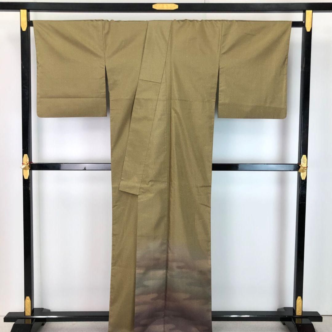 本場大島紬 付下げ 染大島 小島利造 証紙付 草柳色 トールサイズ K-5557 本場大島紬 付下げ 染大島 小島利造 証紙付 草柳色 トールサイズ K