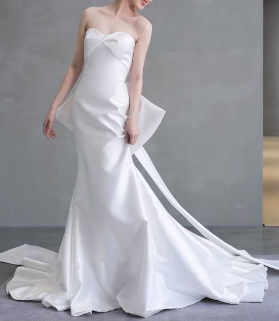 バックリボン ウェディングドレス チューブトップ 上品 韓国