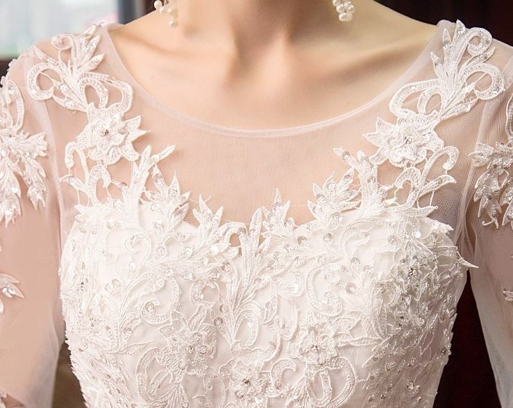 フラワーレース ウェディングドレス マーメイド 長袖 ロング上品