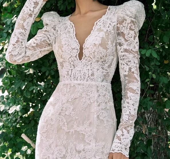 フィッシュテール ウェディングドレス 総レース Vネック 上品