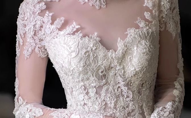 総レース ウェディングドレス マーメイド 長袖 エレガント