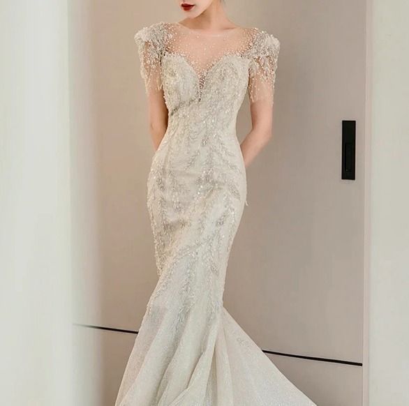 フィッシュテイル テール ウェディングドレス バックシースルー