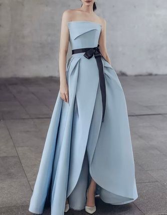 ラップドレス カラードレス ウエストリボン ベアトップ 韓国