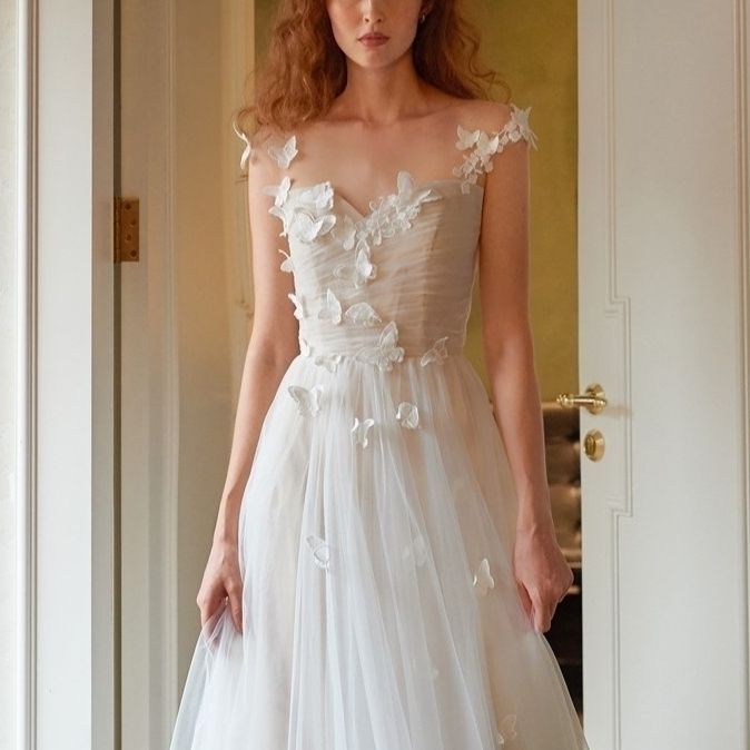 レース ウェディングドレス 結婚式 シフォン バタフライ 韓国