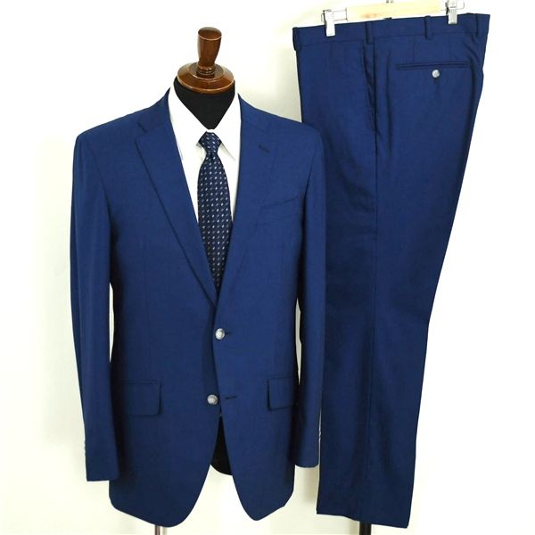 【値下げ】Azabu tailor スーツ　ネイビーストライプ 2パンツ 麻布テーラー 2つボタン シングルスーツ L A7 ダークネイビー