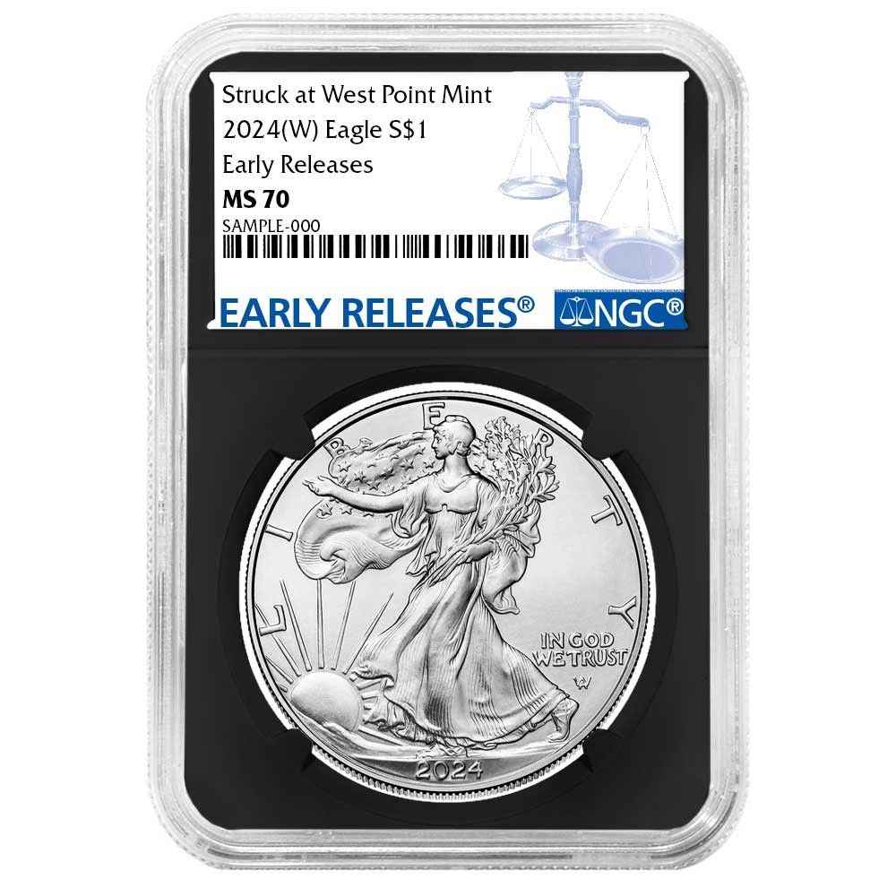 2024年 (W) $1 アメリカン シルバー イーグル NGC MS70 ER ブルー
