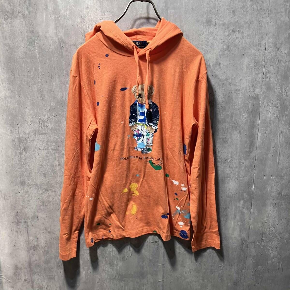 POLO RALPH LAUREN ポロベアペンキプリントパーカー サイズXS オレンジ 