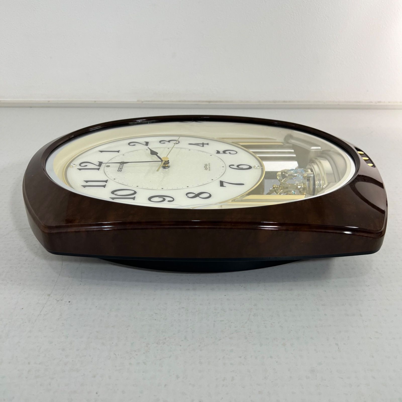 稼働品】SEIKO 掛時計 ブラウン 楕円形 電波時計 AM239H セイコー
