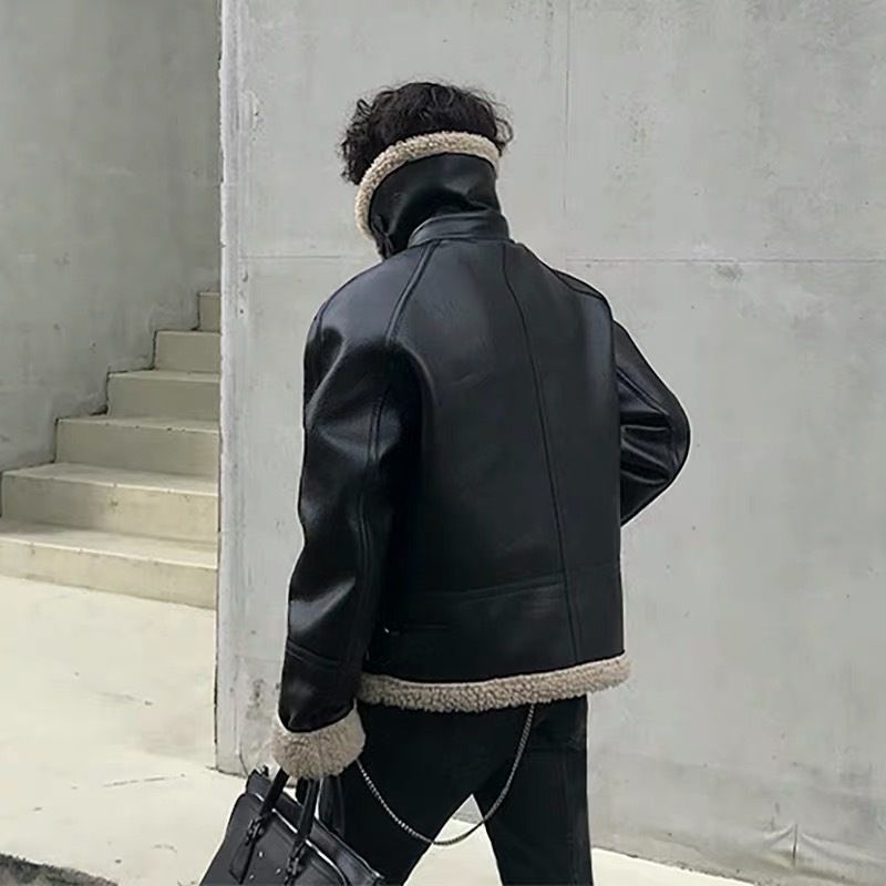 レザー ボア ジャケット ベルト コート ブラック 韓国