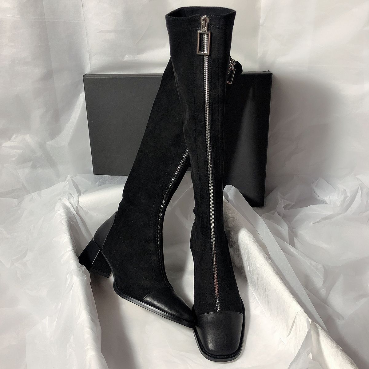 レディース ロングブーツ センタージップ 切り替え エレガント