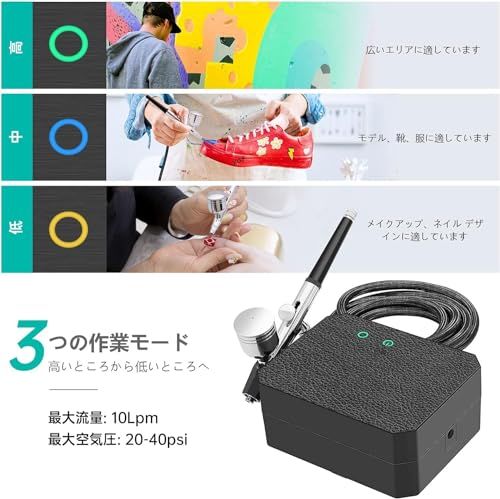 Gocheer 48 PSI エアブラシ コンプレッサー ミニ セット 3段階圧力制御 ダブルアクション 多機能 エアーブラシ ク エアブラシキットとの塗料 塗装 絵画 DIY 日本語説明書 黒 彡 2772 a 673