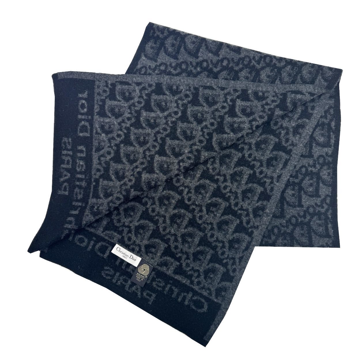 【中古】CHRISITIAN DIOR クリスチャン ディオール マフラー Dior ロゴ トロッター ブラック ウール レディース メンズ 【ブランドギャラリー心斎橋店】 中古】CHRISITIAN DIOR クリスチャン ディオール マフラー Dior ロゴ