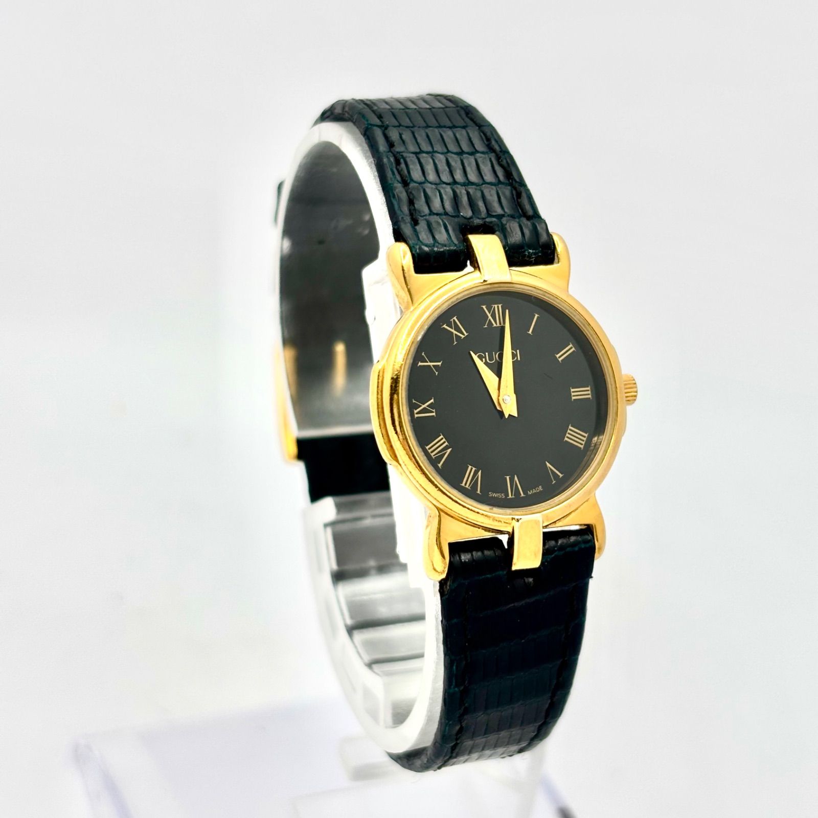 稼働品】グッチ GUCCI 3400L レディース腕時計 黒文字盤 ゴールド