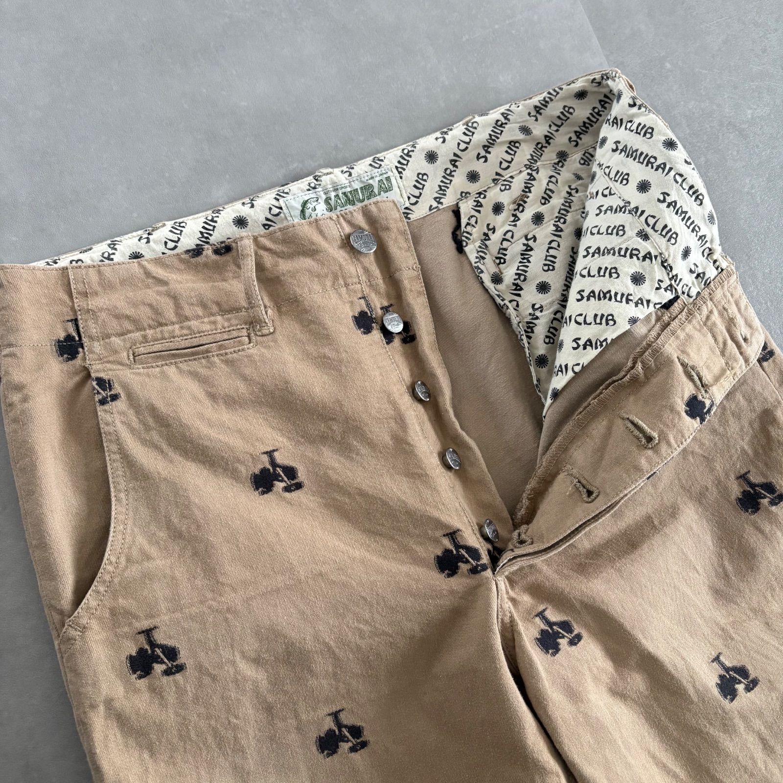 サムライジーンズ セットアップ ベスト パンツ S ベージュ 釣り 刺繍 