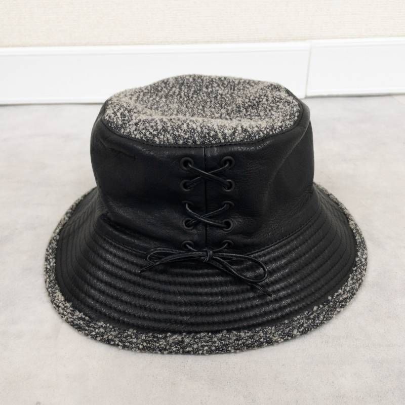 ◎HERMES エルメス MOTSCH バケットハット レザー ツイード 切替 