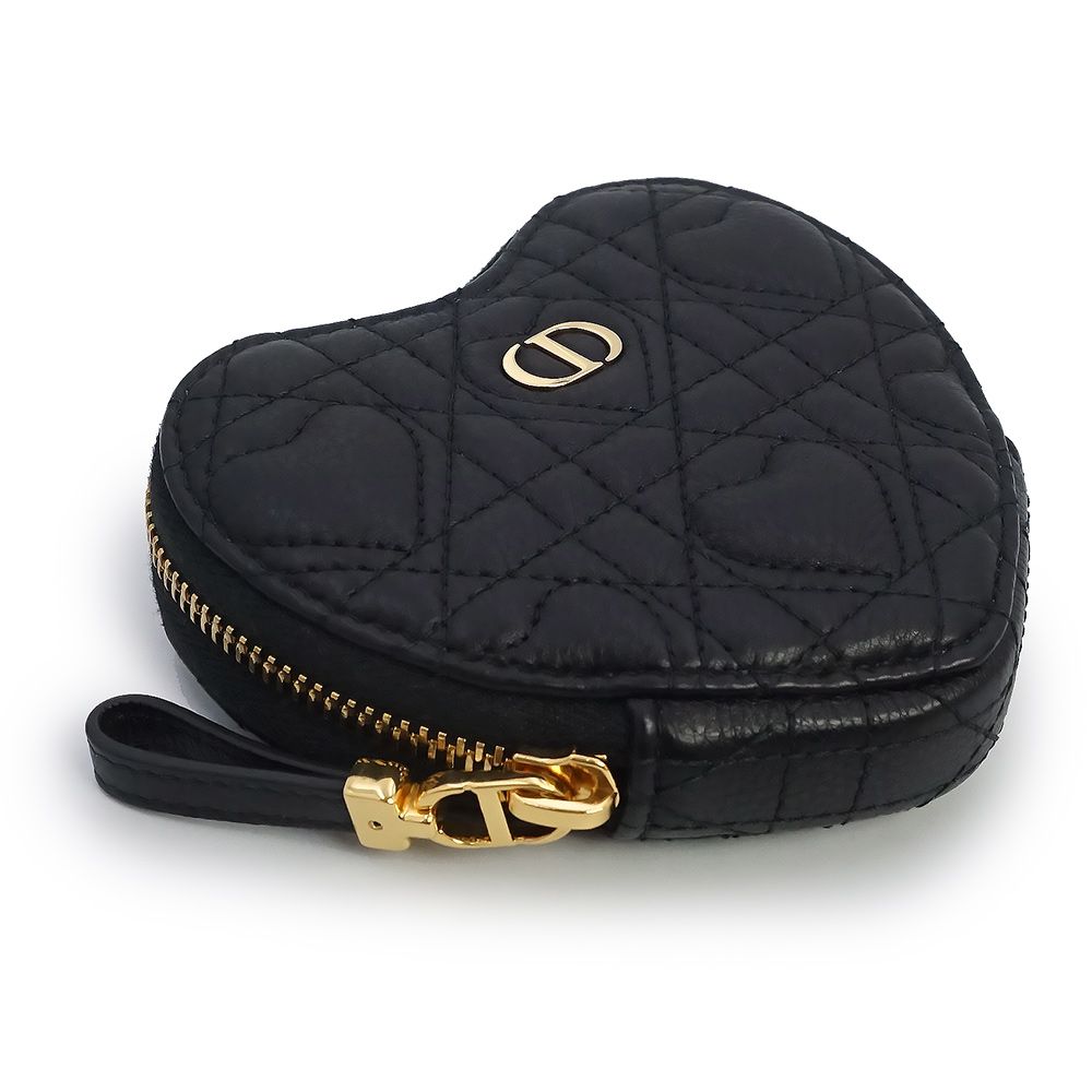 クリスチャンディオール S5097UNID Dioramour アムール Caro カロ ハート ポーチ カナージュ カーフスキン ブラック チェーンウォレット 斜め掛け ケース 財布 レザー ゴールド金具 Christian Dior（未使用　展示品） クリスチャンディオール S5097UNID Dioramour アムール Caro カロ