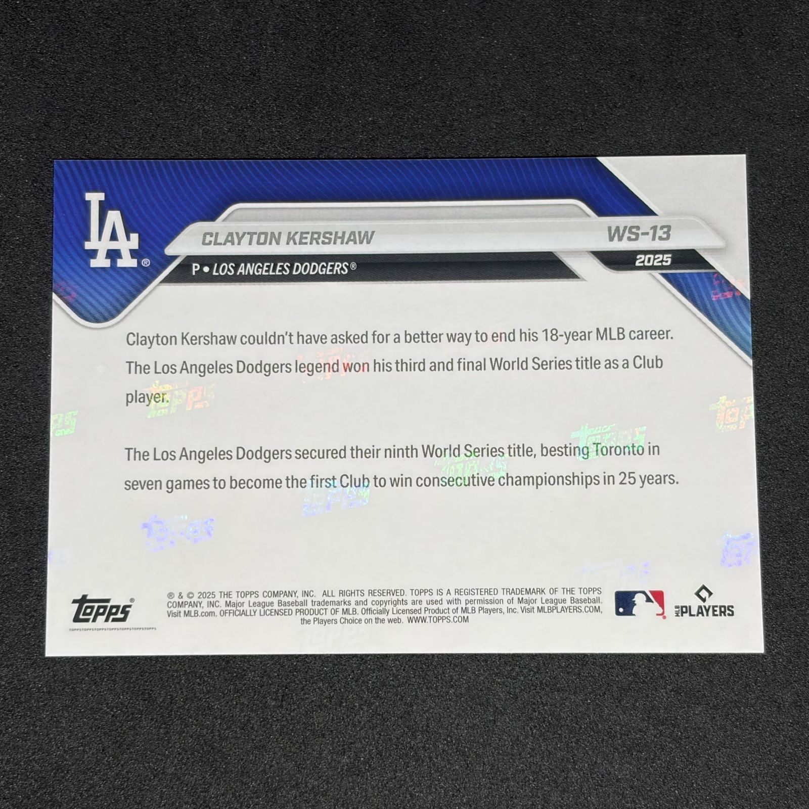 Clayton Kershaw / クレイトン・カーショウ 2025 Topps World Series