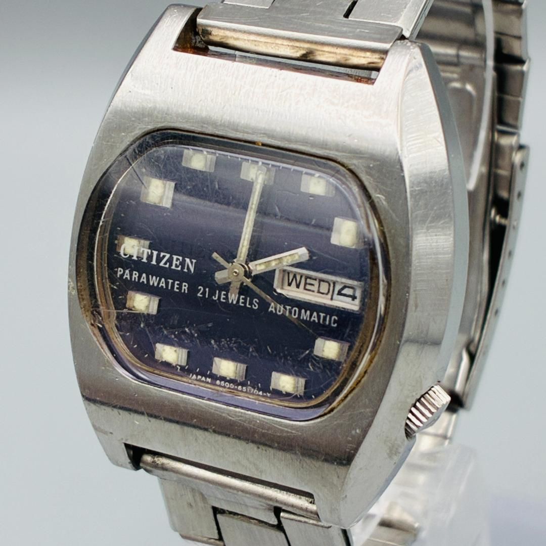 ヴィンテージ CITIZEN 自動巻き スクエア パープル デイデイト メンズ