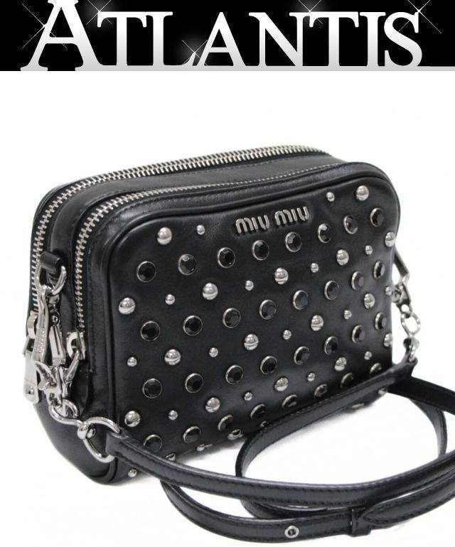 ミュウミュウ miu miu ミニショルダーバッグ スタッズ レザー 黒