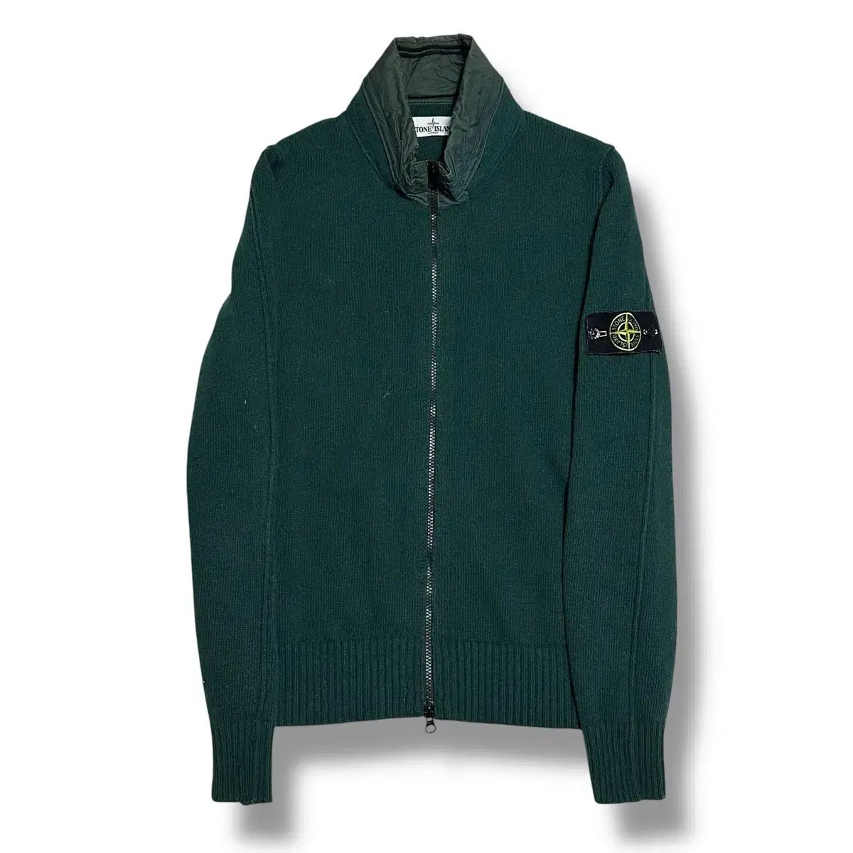 Stone Island ダークグリーン ナイロン ニット ジップアップ STONE 