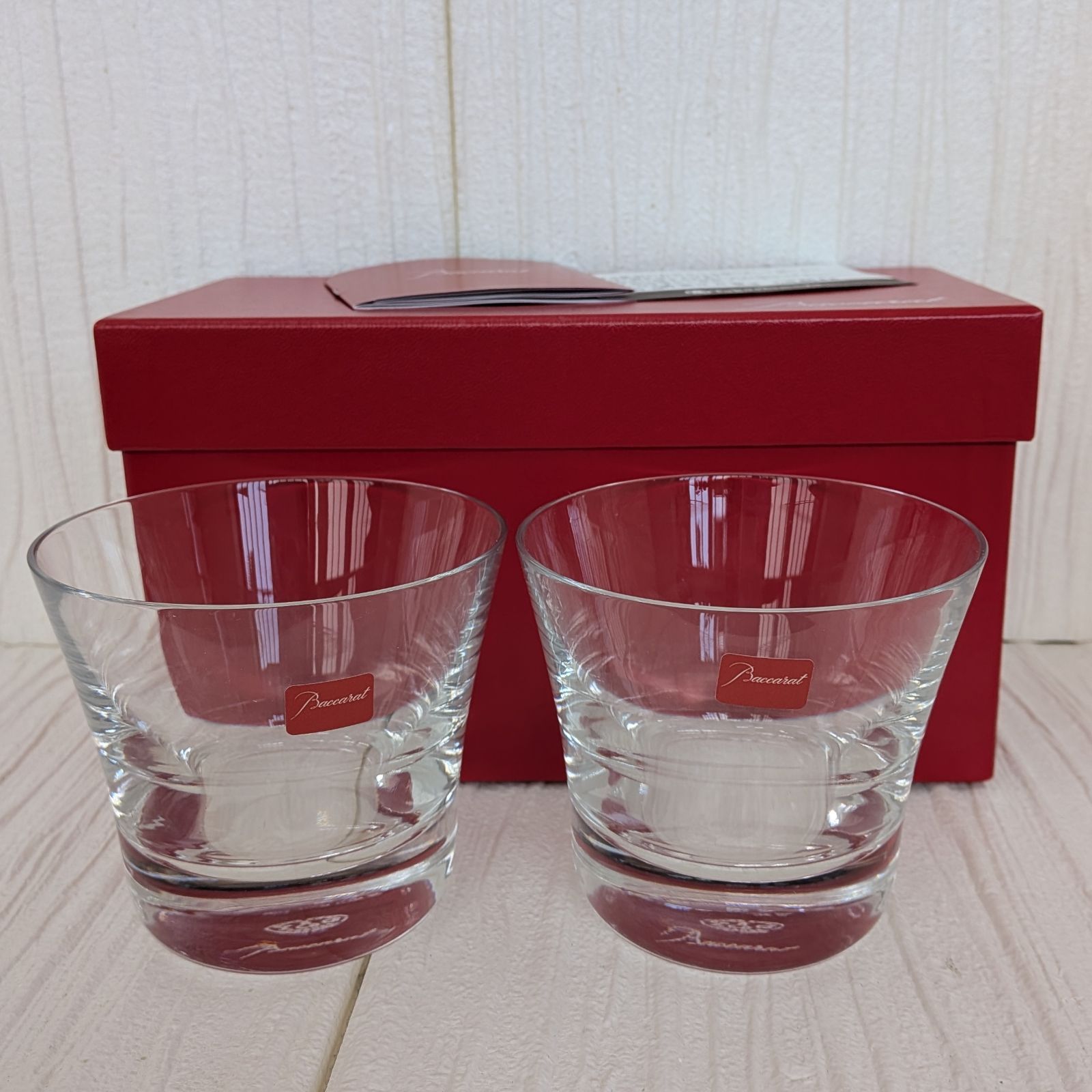 Baccarat バカラ ロックグラス タンブラー ペア 赤 フランス製 クリスタル 厚底 フラット 高島屋 ギフト