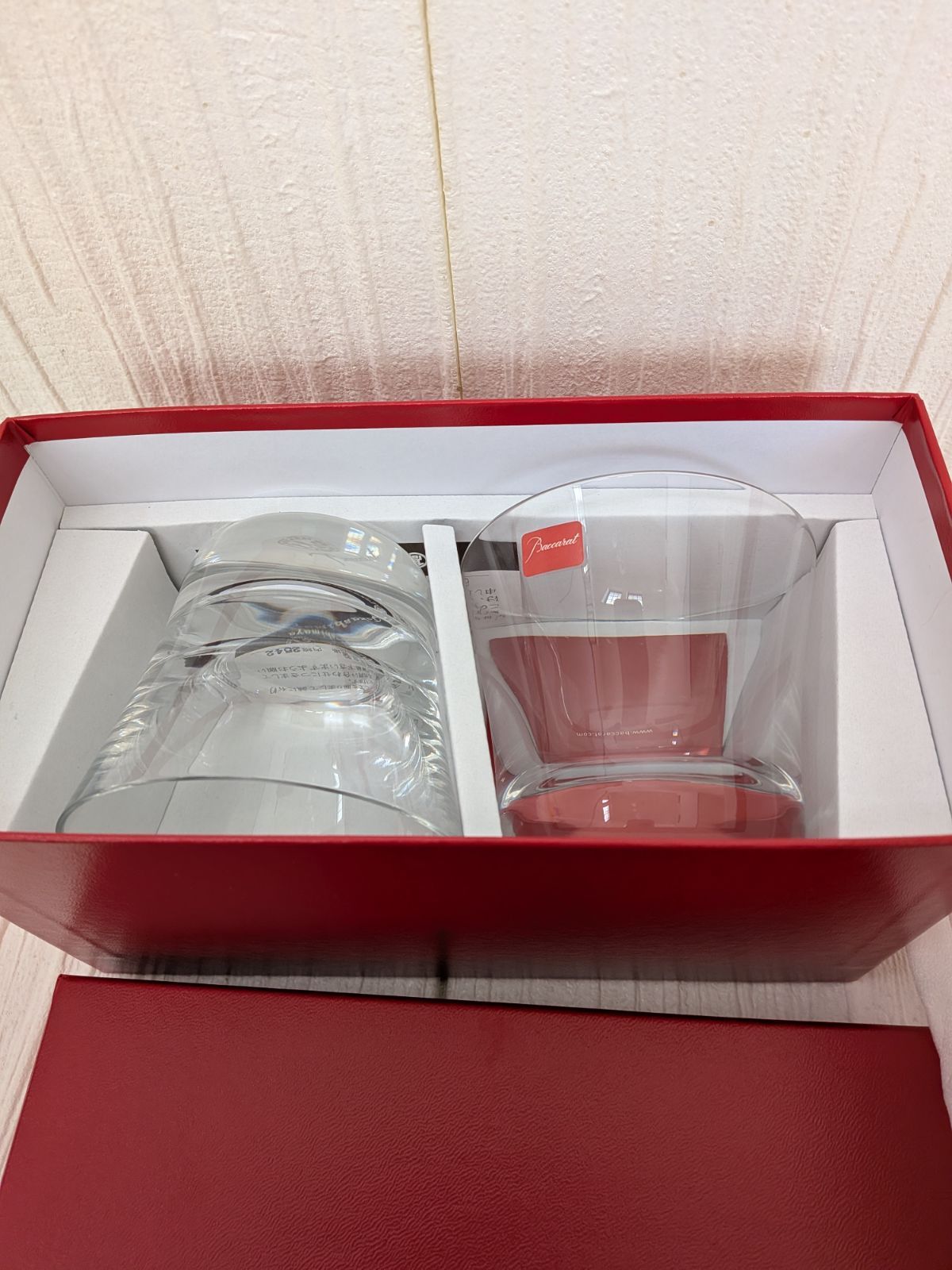 Baccarat バカラ ロックグラス タンブラー ペア 赤 フランス製 クリスタル 厚底 フラット 高島屋 ギフト