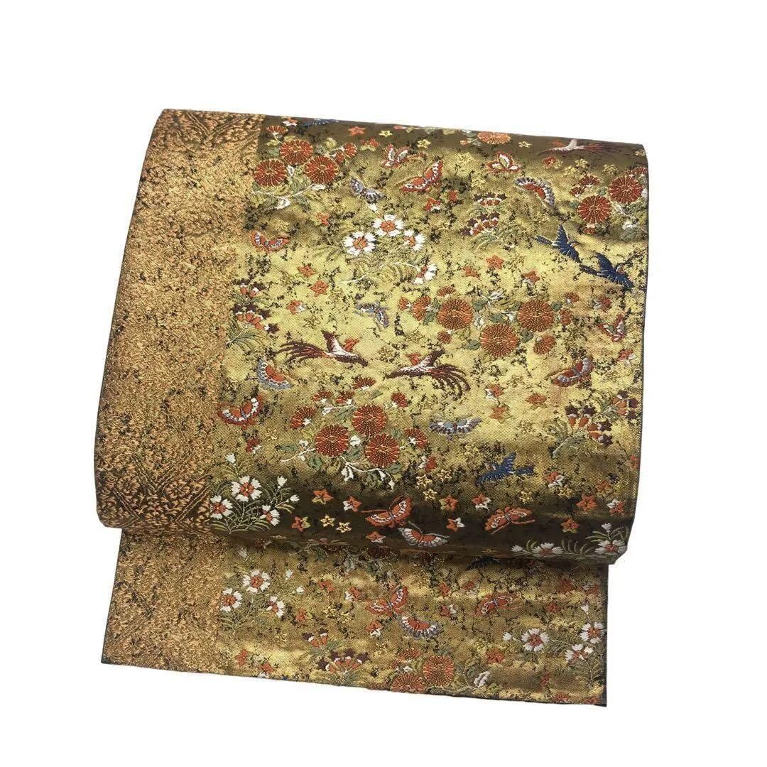 袋帯 河合美術織物 四季の花々 鳳凰 蝶々 金色 金糸 O-1140 袋帯 河合美術織物 四季の花々 鳳凰 蝶々 金色 金糸 O-1140 - メルカリ