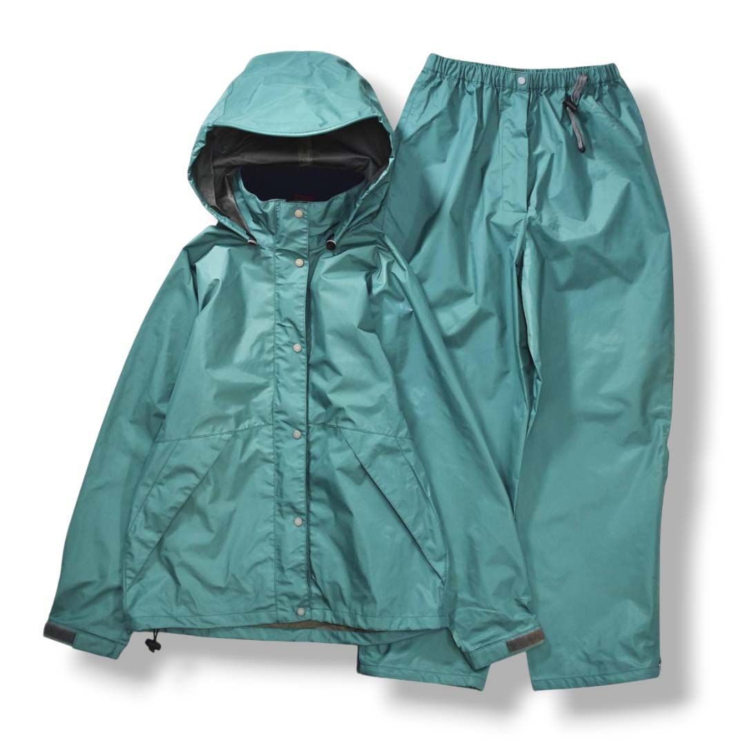 高機能 モンベル montbell ゴアテックス GORE TEX レイン ウェア セットアップ 上下 ジャケット x パンツ M グリーン アウトドア タウンユース レジャー アクティビティ レディース ♪