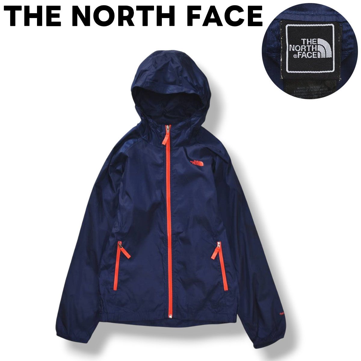 ノースフェイス THE NORTH FACE ハイドレナライト Hydrenalite ナイロン ジャケット ジップ パーカー ラグランスリーブ ロゴ プリント L ネイビー x レッド ボーイズ レディース ♪