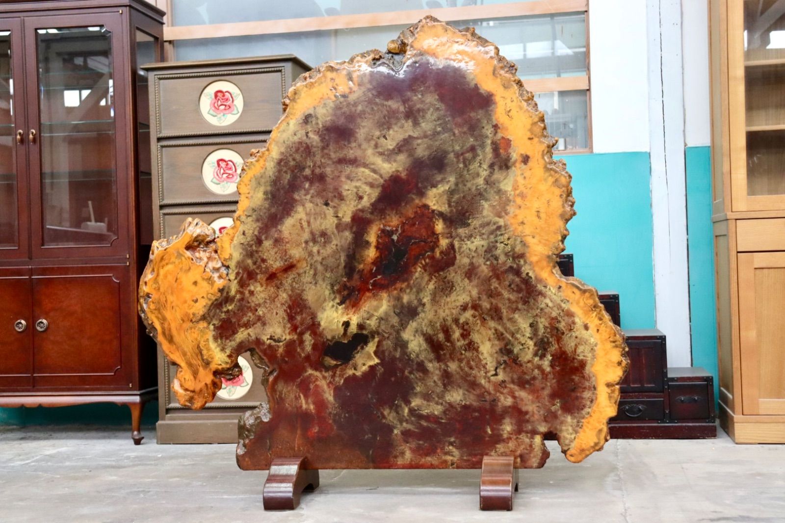 GMIS498○最 花梨材 一枚板 衝立 パーテーション 間仕切り 置物 玉杢 葡萄杢 オブジェ インテリア 和家具 和モダン 古民家 天然木