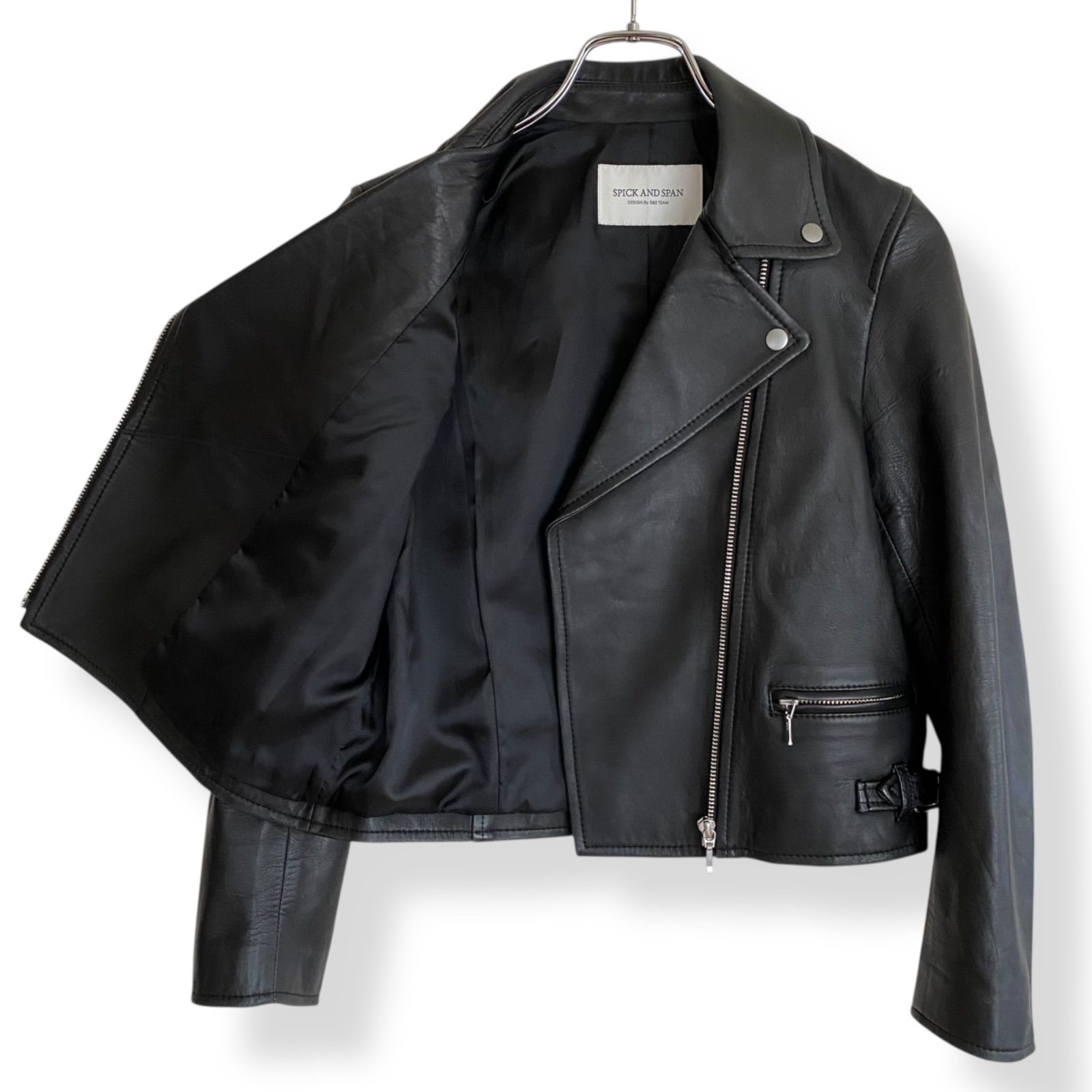 Spick & Span ブラック レザーライダースジャケット SPICK AND SPAN スピックアンドスパン ブラック レディース アウター
