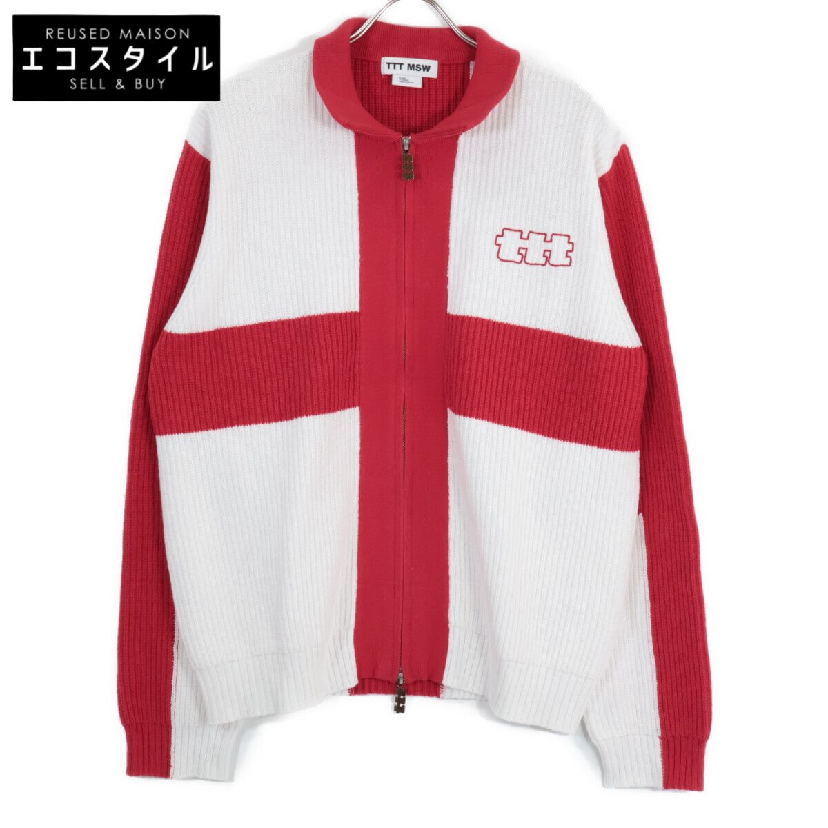 TTTMSW ティー TTT-25AW-KT03 ﾎﾜｲﾄ×ﾚｯﾄﾞ ﾎﾞｰﾀﾞｰ ｼﾞｯﾌﾟｱｯﾌﾟﾆｯﾄ M TTTMSW 