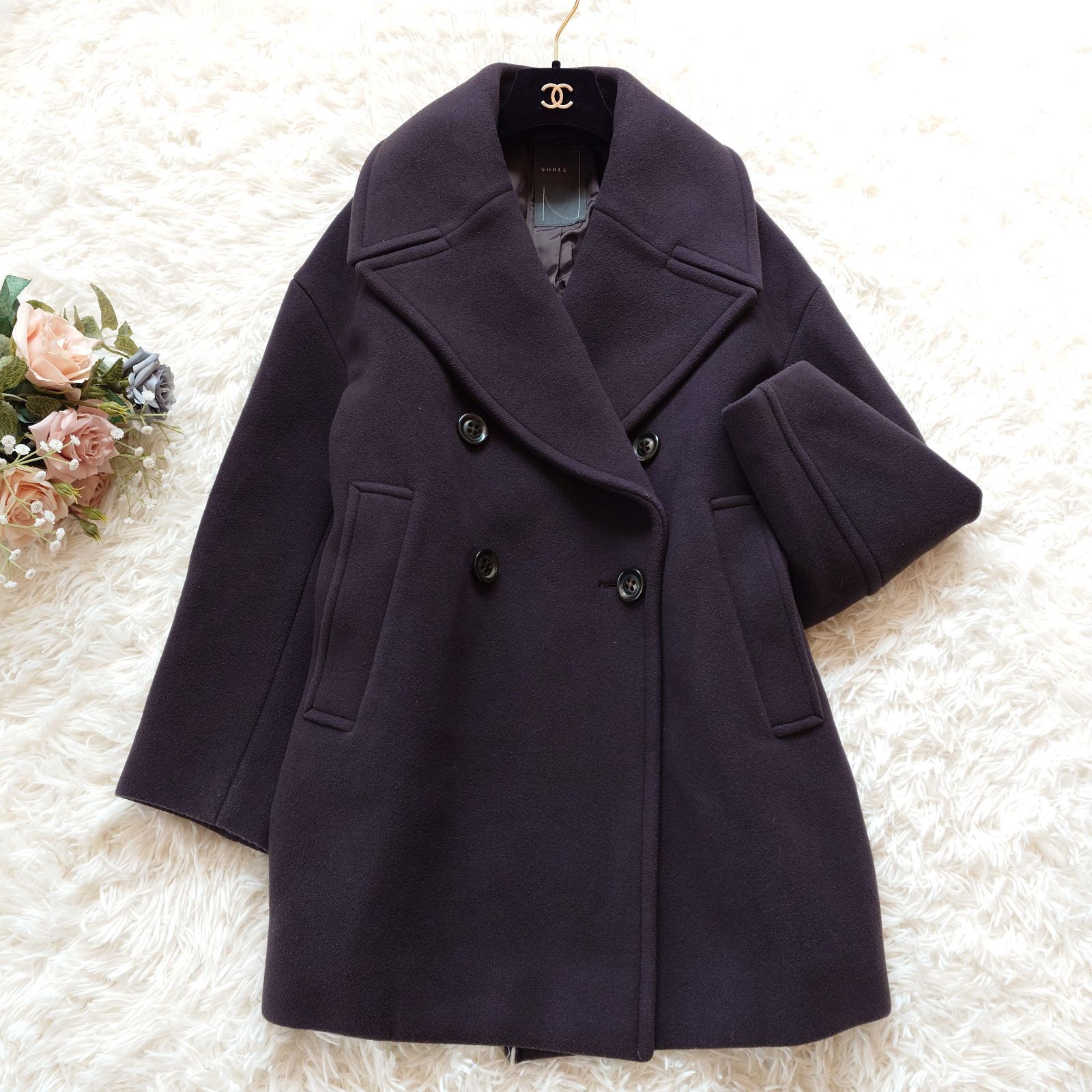 ノーブル Noble MTRビッグカラーPコート カシミヤ ウール ブラウン 36