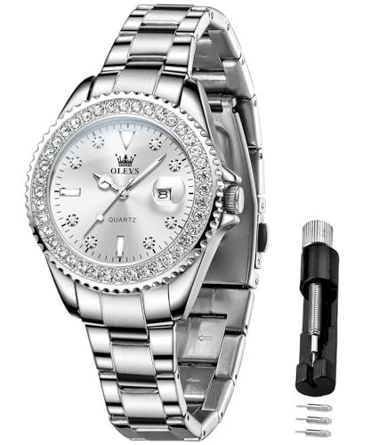 OLEVS 腕時計レディース ステンレス クォーツ ダイヤ文字盤 夜光 見やすい 30 M防水 かわいい おしゃれ ビジネス 女性プレゼント watch for women ホワイト 彡 897 ecd 4 d