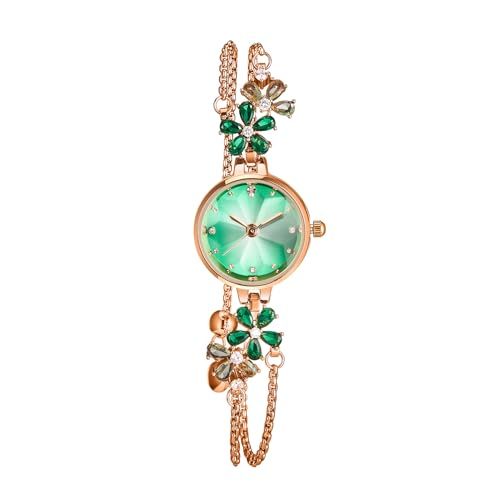 Time 100 夏のレディース腕時計 日本製のクオーツ ブレスレット式 多面体ガラス クリスタル付きバンド 防水女性用腕時計 ギフトボックス付き グリーン色 彡 8 c 840338