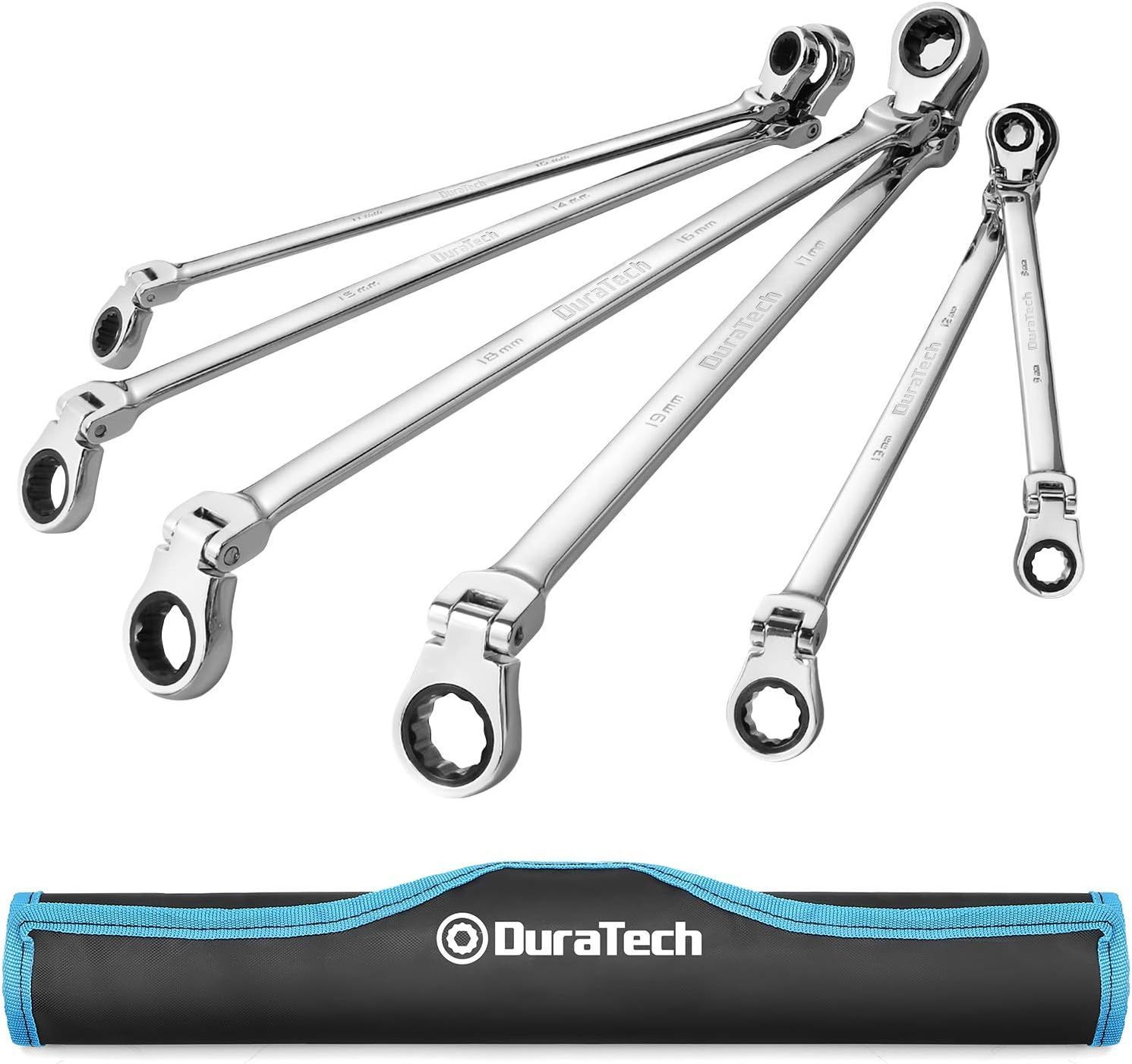 DURATECH☆両首振ロングラチェットレンチ☆8～19mm 72ギア☆ 収納ポーチ付