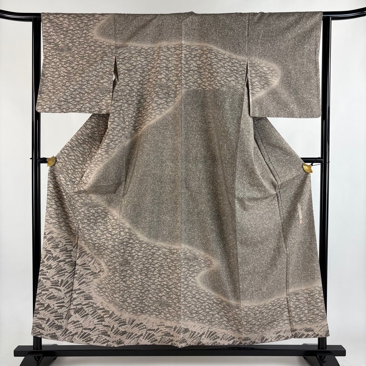美品】 訪問着 身丈156cm 裄丈62.5cm S 袷 川村久太郎 紬地 落款 葉柄 