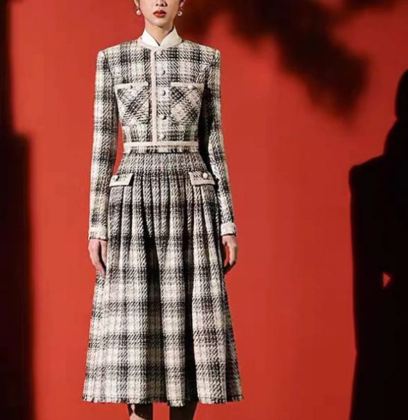 華やか チェックツイード ジャケット＆ひざ下スカート