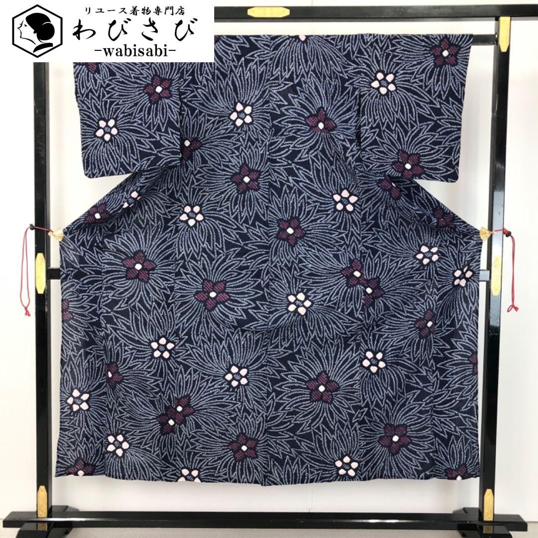 夏着物 浴衣 有松鳴海本絞り 花模様 藍色 K-5078 - メルカリ
