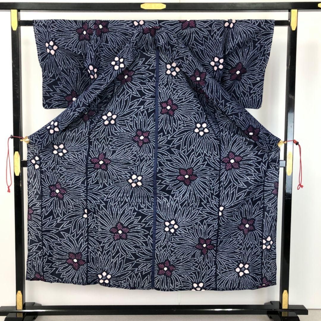 夏着物 浴衣 有松鳴海本絞り 花模様 藍色 K-5078 - メルカリ