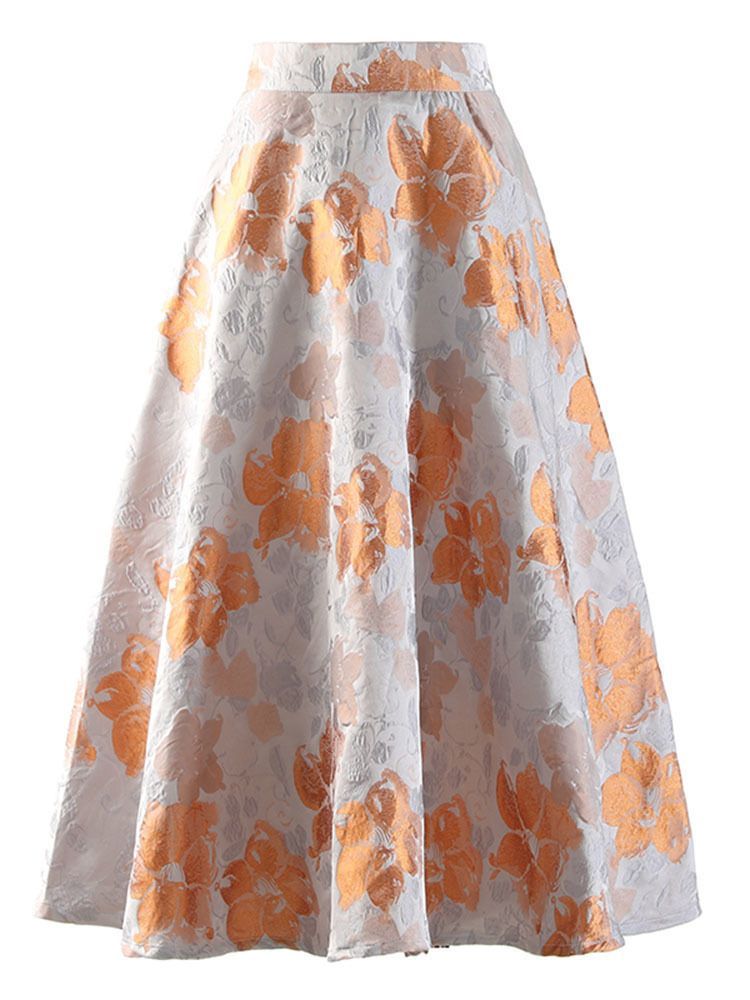 素敵 ジャガード 花柄 ミモレ丈 フ スカート