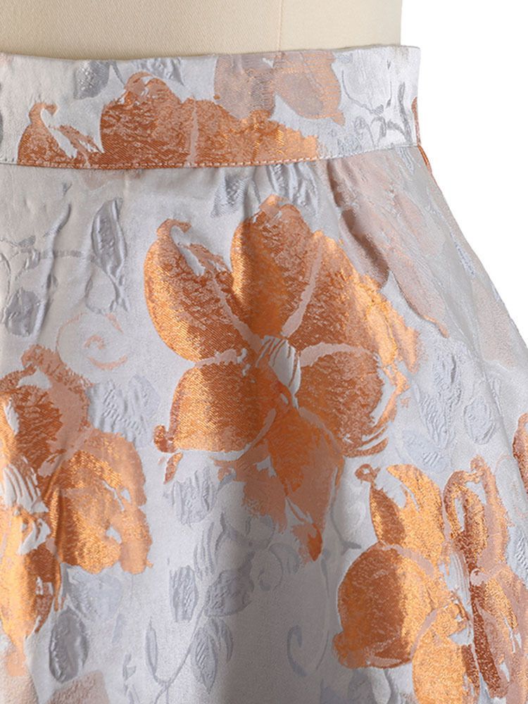 素敵 ジャガード 花柄 ミモレ丈 フ スカート