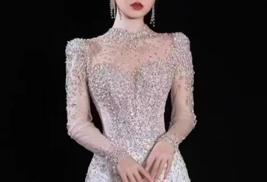 長袖 ウェディングドレス キラキラ グリッター マーメイド 韓国