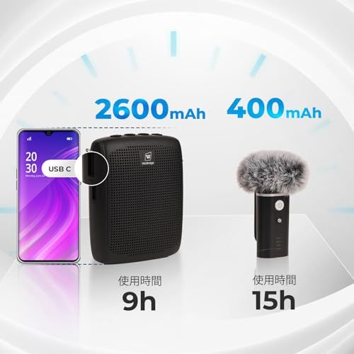 W ポータブル拡声器 ハンズフリー拡声器 2600 mAh 軽量 小型 拡声器15 日本語説明書付き 006 p 457924 aa