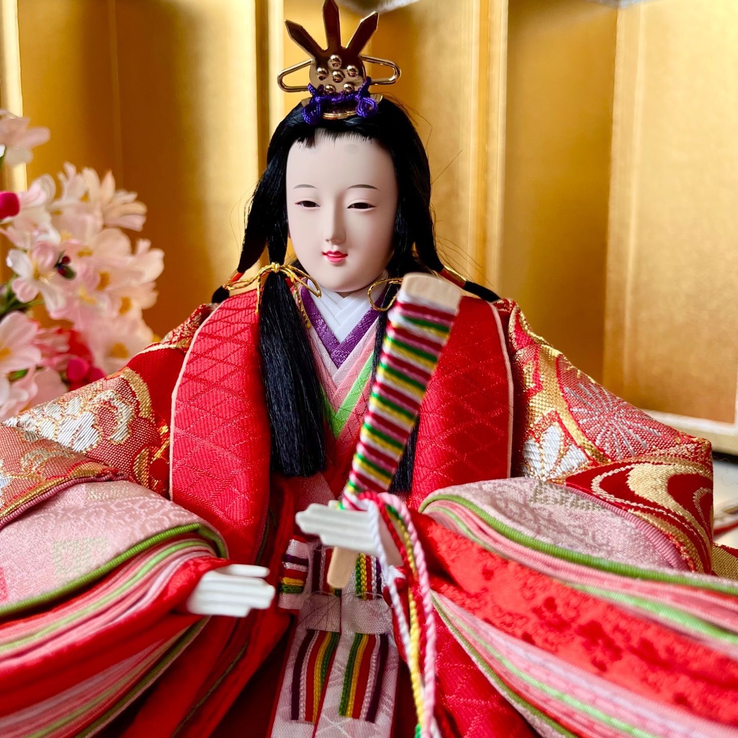 新品☆桜の唄会☆究極の造形美☆極上王朝絵巻雛☆正絹☆一刀彫り木手