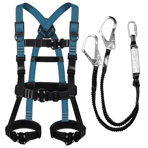 Jisentoll フルハーネス安全帯 新規格 セット 脱着簡単 全身反射 安全保護 ワンタッチ バックル腹部と胸と脚ワンタッチバックル 便利 安全 水平型腿ベルト 伸縮式 ダブルランヤード ハーネス 安全帯 墜落制止用器具 高所 a 8 b 12 30